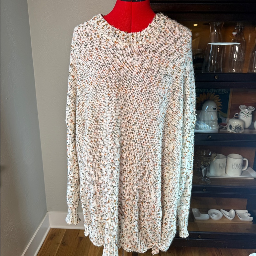 Hayden LA Oversized Chunky Knit Sweater Cream Multicolor Speckled Plus Size 2X
